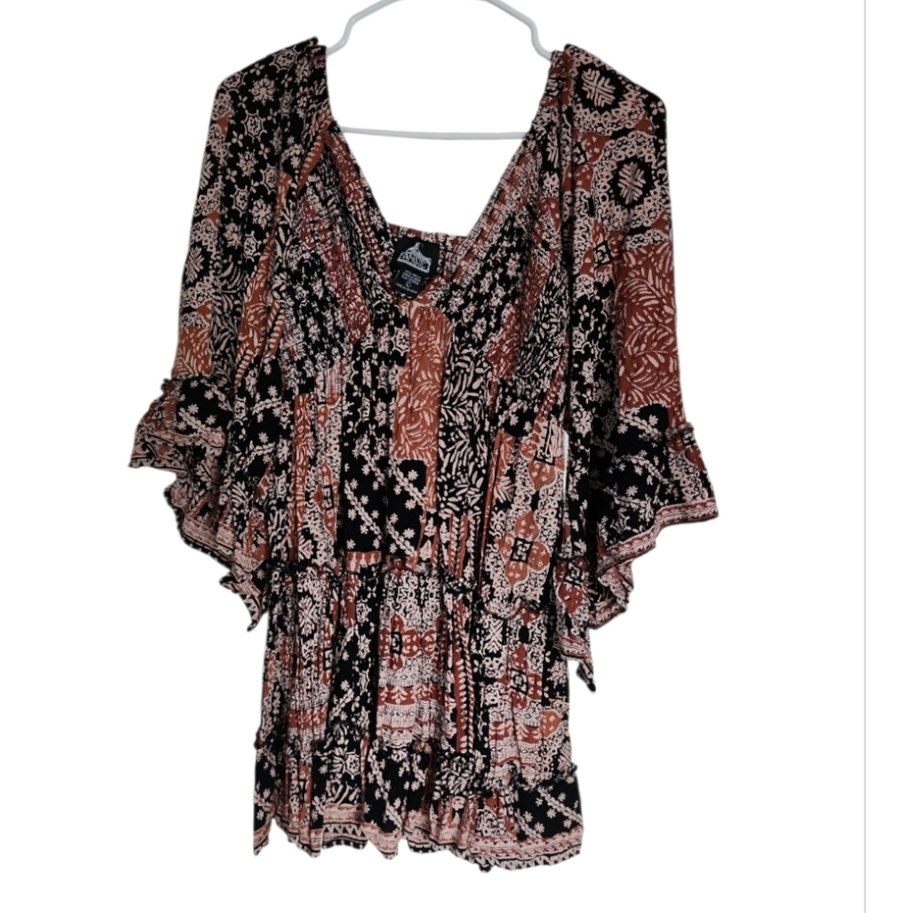 Angie Black and Rust Patchwork Boho Tunic